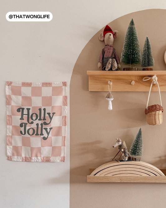 Holly Jolly Pink Checkered Banner