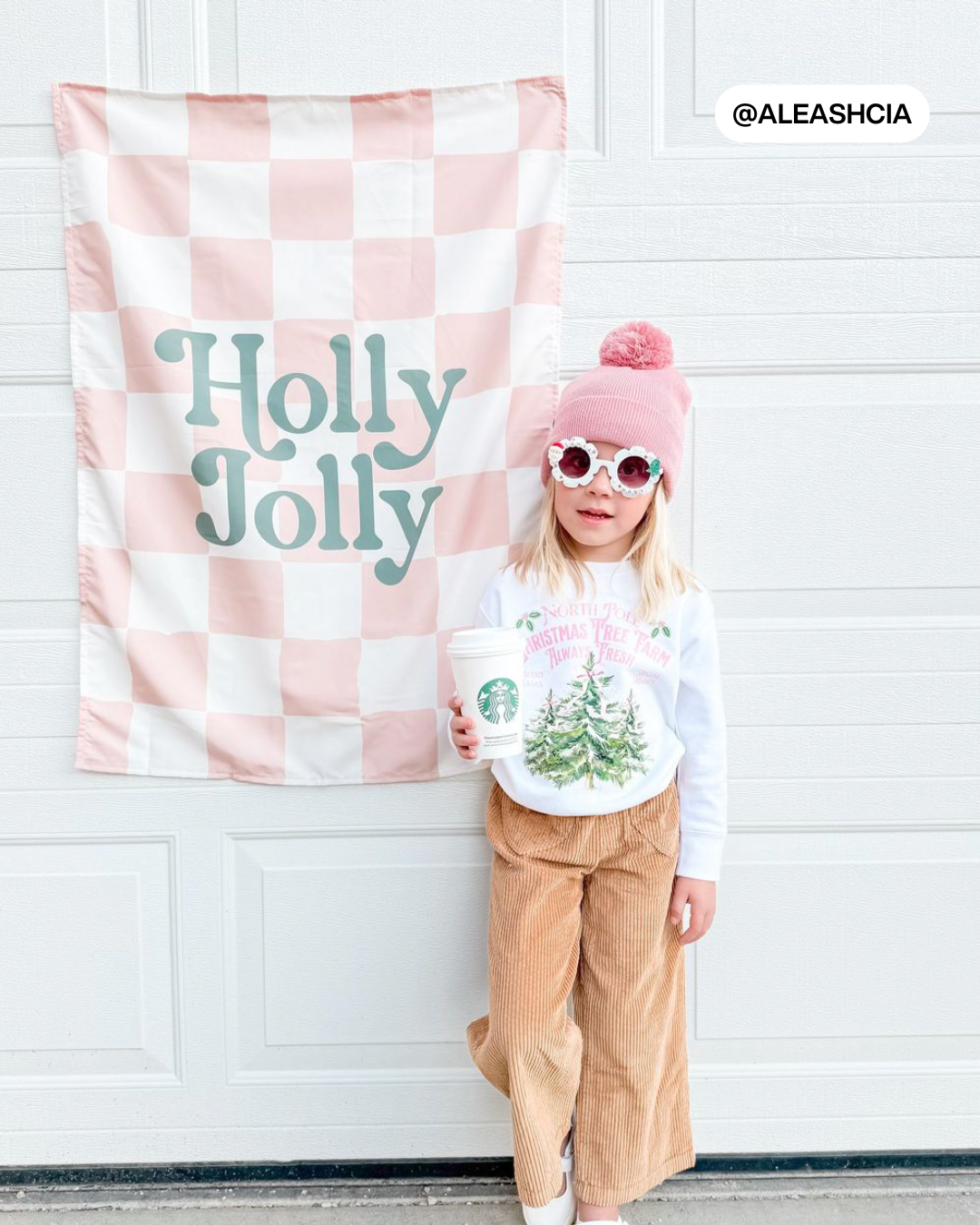 Holly Jolly Pink Checkered Banner