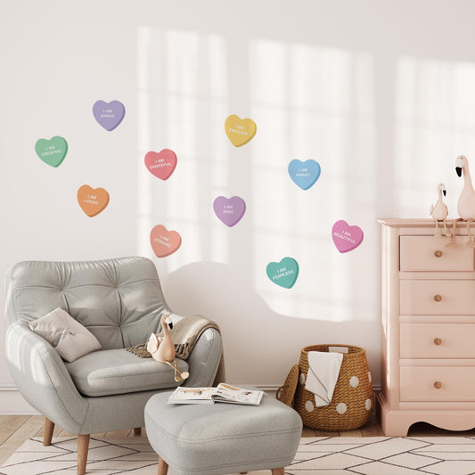 Peel & Stick Fabric Wall Stickers - Affirmation Candy Hearts (Bright)