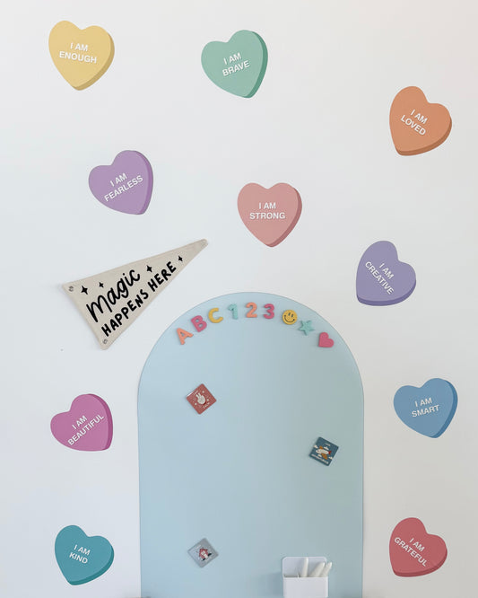 Peel & Stick Fabric Wall Stickers - Affirmation Candy Hearts (Bright)