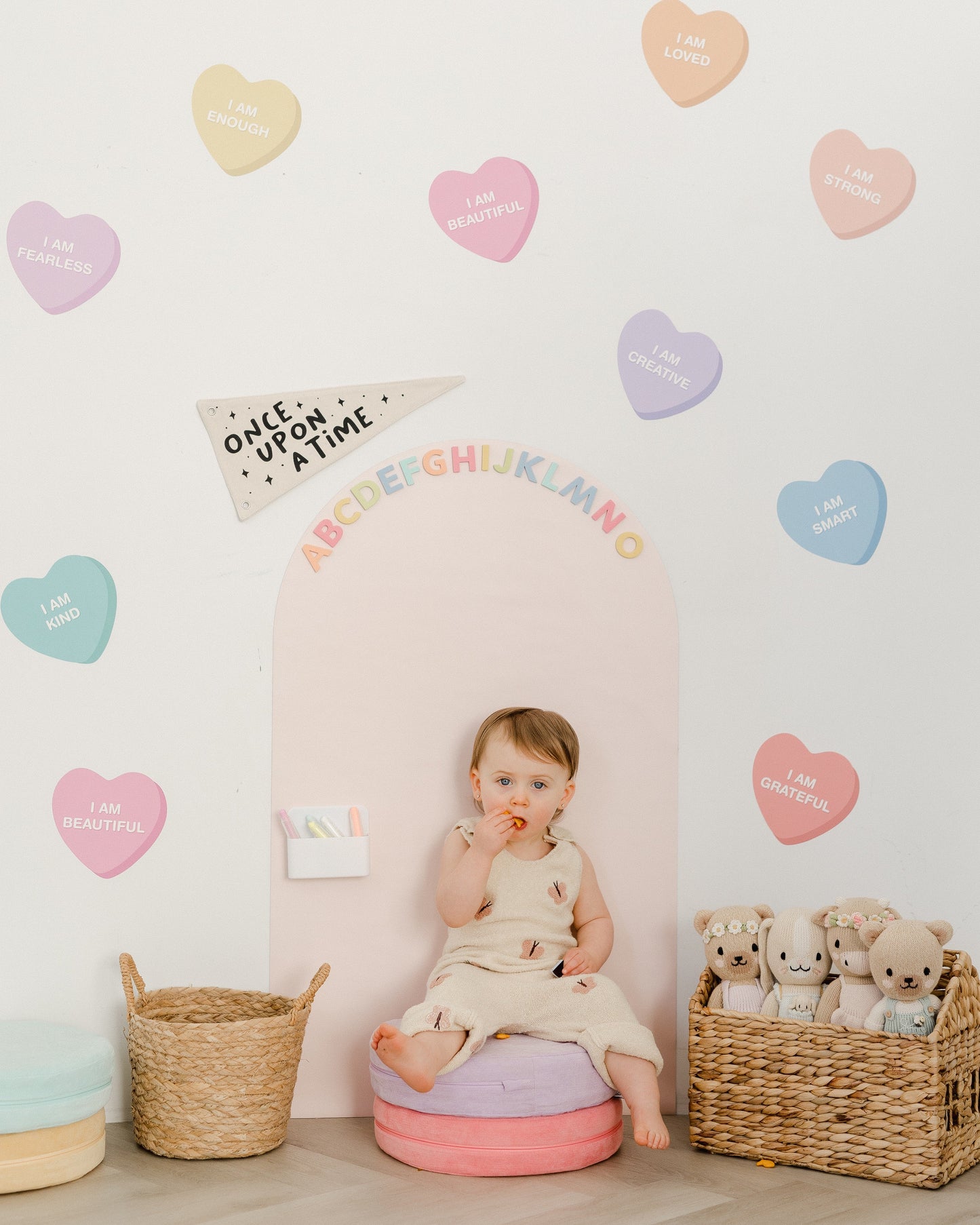 Peel & Stick Fabric Wall Stickers - Affirmation Candy Hearts (Bright)