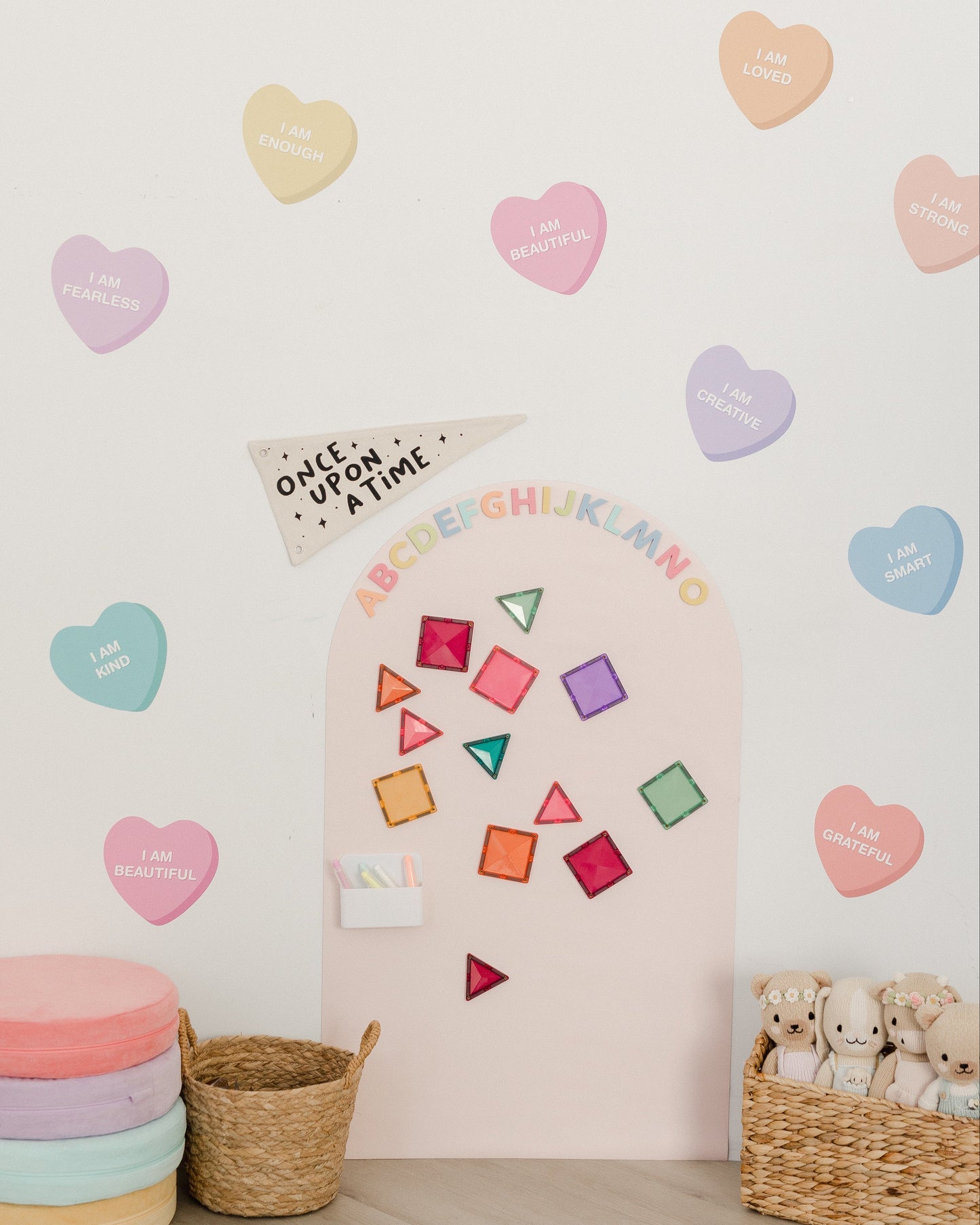 Peel & Stick Fabric Wall Stickers - Affirmation Candy Hearts (Bright)