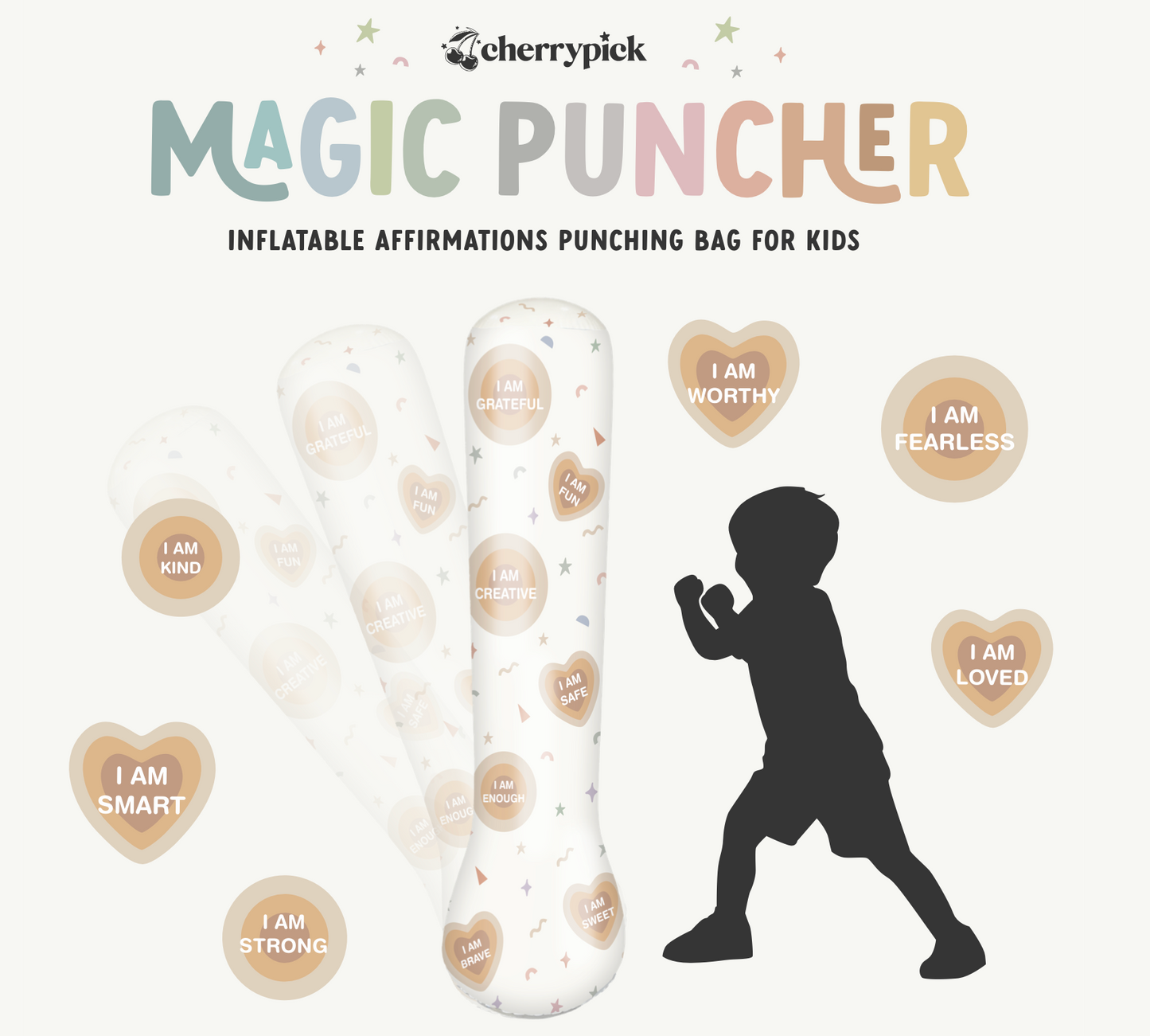 Magic Puncher - Inflatable Punching Bag for Kids with Positive Affirmations