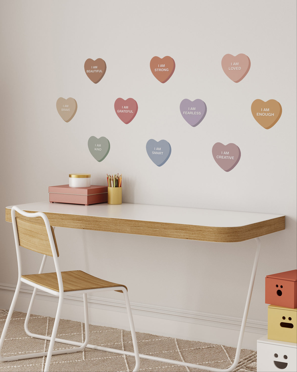 Peel & Stick Fabric Wall Stickers - Affirmation Candy Hearts (Muted)