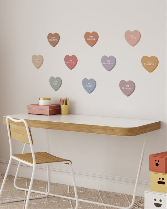 Peel & Stick Fabric Wall Stickers - Affirmation Candy Hearts (Muted)