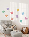 Peel & Stick Fabric Wall Stickers - Affirmation Candy Hearts (Bright)