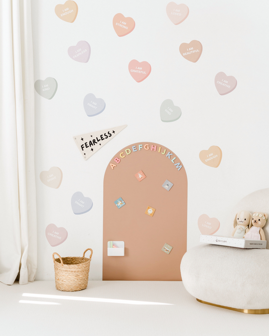 Peel & Stick Fabric Wall Stickers - Affirmation Candy Hearts (Muted)