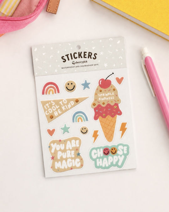 Kindness Waterproof Sticker Sheet (Pastel)