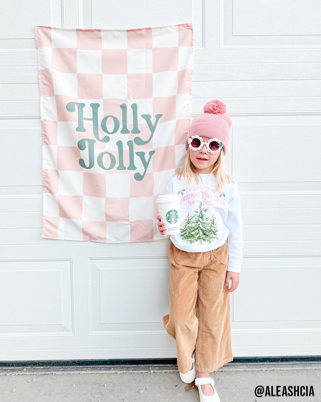 Holly Jolly Pink Checkered Banner