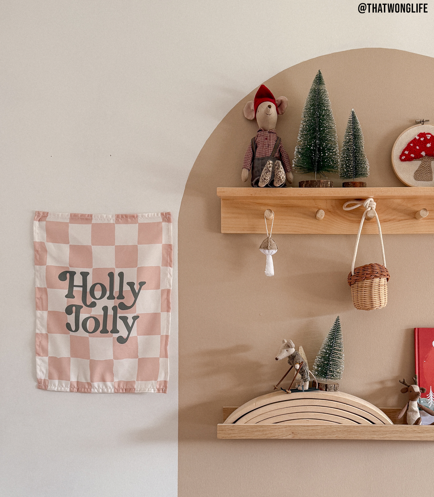 Holly Jolly Pink Checkered Banner